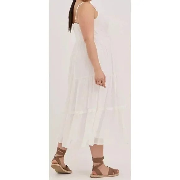 Torrid White Gold Chiffon Tiered Midi Dress Size 2X Adj Straps Smock NWT RA10137 - Picture 4 of 13